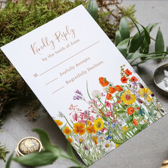 Colourful Wild Flowers Country Wedding RSVP Card (Creator Uploaded)