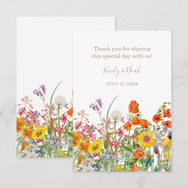 Colourful Wild Flowers Country Wedding Thank You (Front/Back)