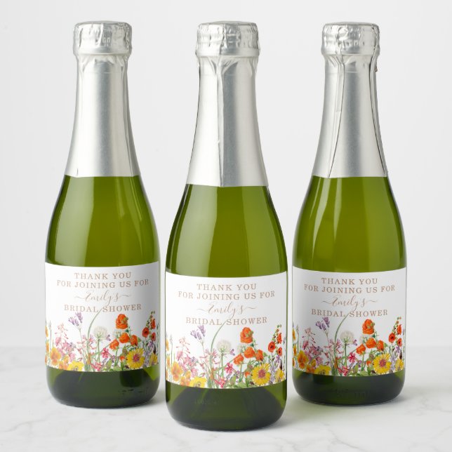 Colourful Wild Flowers Thank You Bridal Shower Sparkling Wine Label (Bottles)