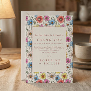Colourful wild flowers vibrant pattern wedding thank you card