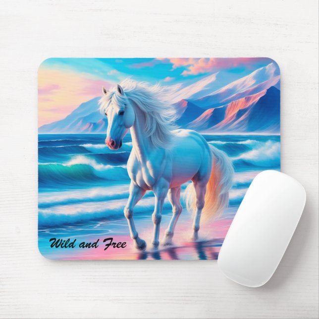 Colourful wild horses mustang coastal landscape mouse pad (With Mouse)