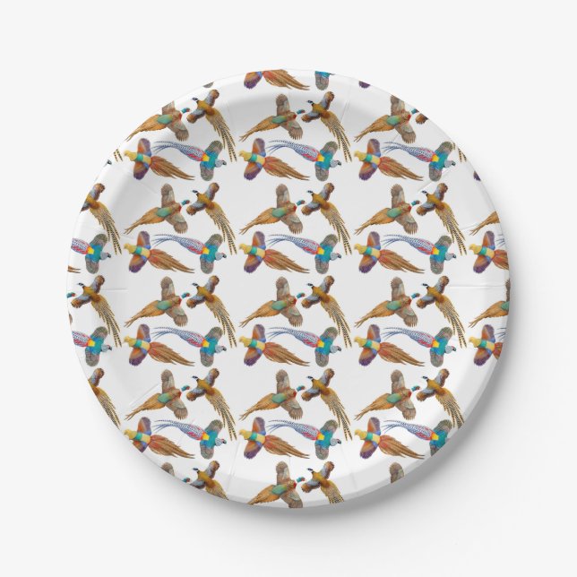 Colourful Wild Pheasant Birds Paper Plates (Front)