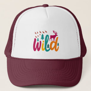Colourful Wild Print with Forest and Deer Graphic Trucker Hat
