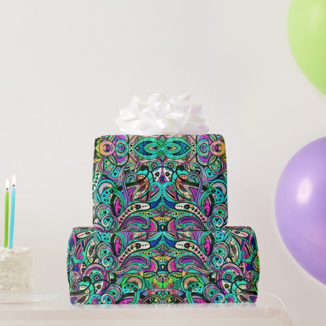 Colourful Wild Psychedelic Swirls Pattern Wrapping Paper (Party Gifts)