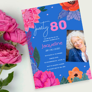 Colourful Wildflower 80th Birthday Party Photo Invitation