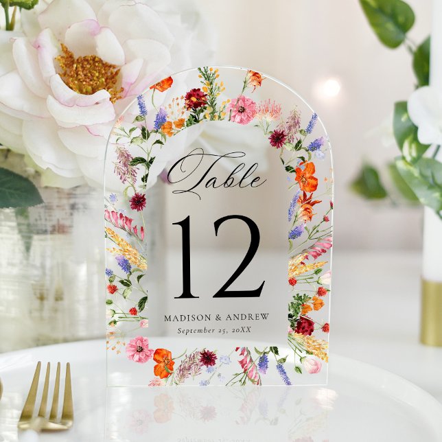 Colourful Wildflower Arch Acrylic Table Number (Creator Uploaded)