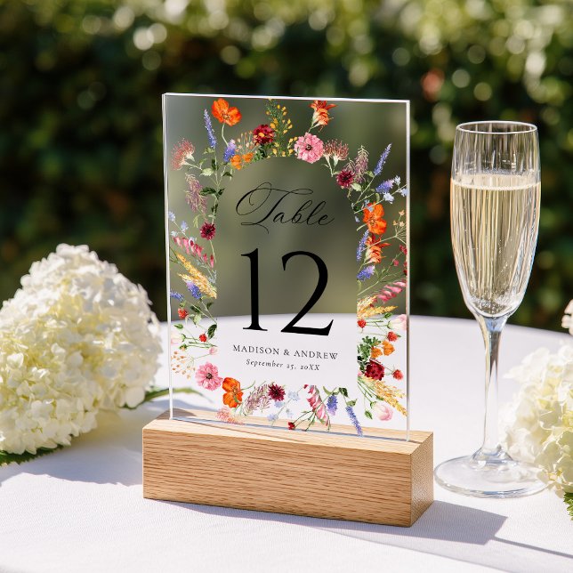 Colourful Wildflower Arch Acrylic Table Number (Creator Uploaded)