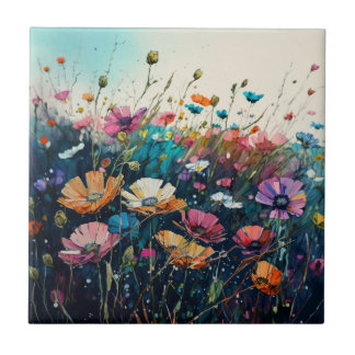 Colourful Wildflower Artwork Tile