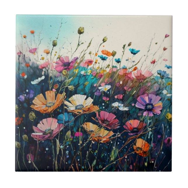 Colourful Wildflower Artwork Tile (Front)