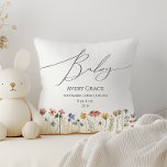 Colourful Wildflower Baby Details Throw Pillow<br><div class="desc">This colourful wildflower baby details throw pillow is perfect for your simple, whimsical, boho rainbow summer baby shower. The bright, enchanted pink, yellow, orange, and gold colour florals give this product the feel of a minimalist, elegant, vintage hippie spring garden. The modern design is artsy and delicate, portraying a classic...</div>