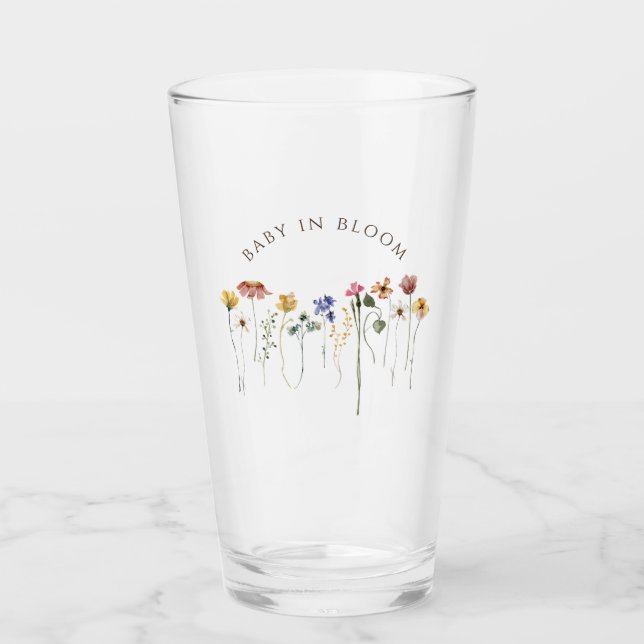 Colourful Wildflower Baby In Bloom Baby Shower Glass (Front)