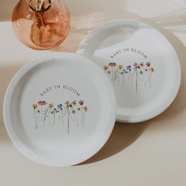 Colourful Wildflower Baby In Bloom Baby Shower Paper Plate (Creator Uploaded)