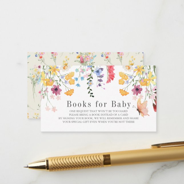 Colourful Wildflower Baby Shower Books for Baby Enclosure Card (Front/Back In Situ)