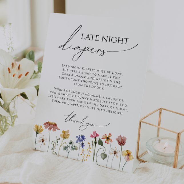 Colourful Wildflower Baby Shower Late Night Diaper Pedestal Sign (Creator Uploaded)