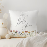 Colourful Wildflower Baby Shower Throw Pillow<br><div class="desc">This colourful wildflower baby shower throw pillow is perfect for your simple, whimsical, boho rainbow summer baby shower. The bright, enchanted pink, yellow, orange, and gold colour florals give this product the feel of a minimalist, elegant, vintage hippie spring garden. The modern design is artsy and delicate, portraying a classic...</div>