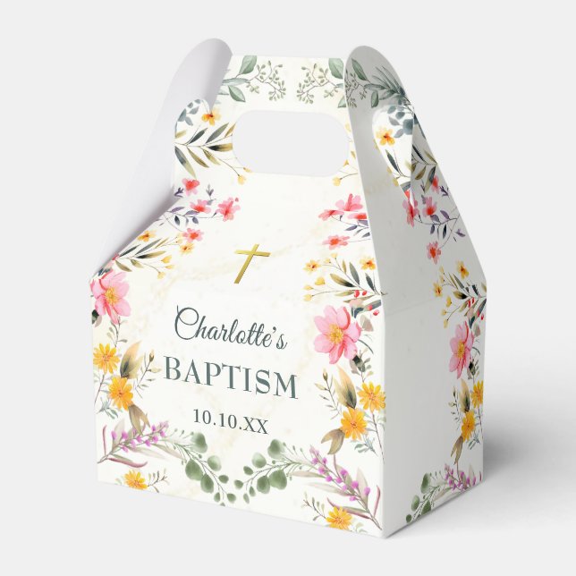 Colourful Wildflower Baptism Favor Box (Front Side)