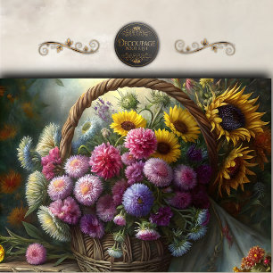 Colourful Wildflower Basket Decoupage Tissue Paper