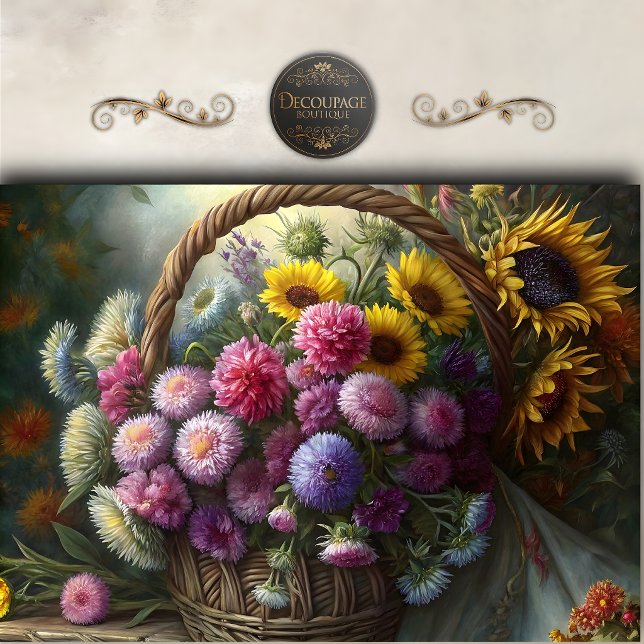 Colourful Wildflower Basket Decoupage Tissue Paper (Colorful Wildflower Basket Decoupage Tissue Paper)