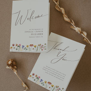 Colourful Wildflower   Beige Folded Wedding Progra Program