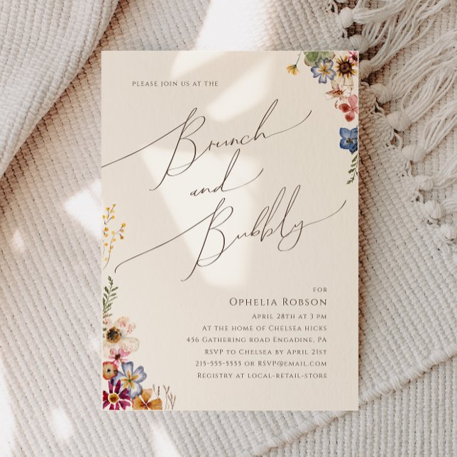 Colourful Wildflower Beige Garden Brunch and Bubbl Invitation (Creator Uploaded)