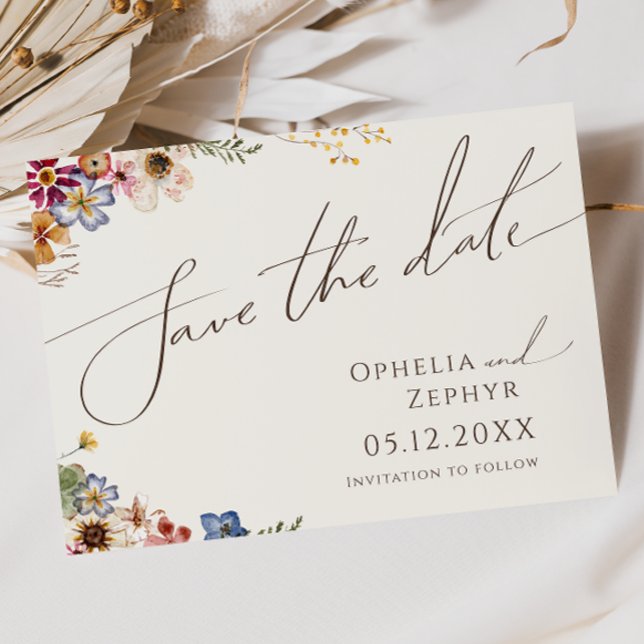 Colourful Wildflower | Beige Garden Horizontal Save The Date (Creator Uploaded)