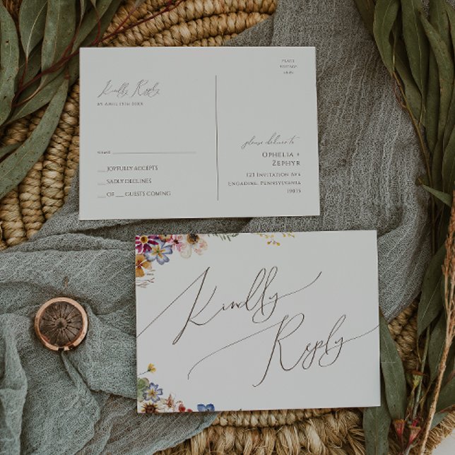 Colourful Wildflower | Beige Garden Wedding RSVP Postcard (Creator Uploaded)