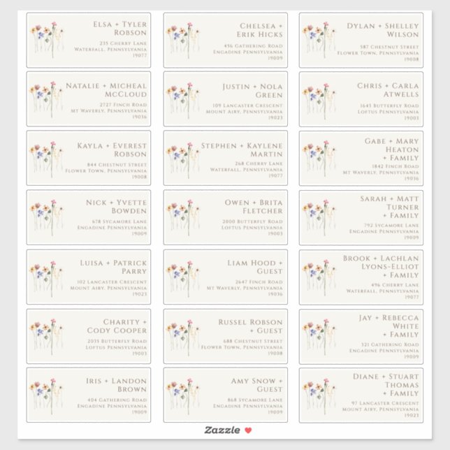 Colourful Wildflower | Beige Guest Address Labels (Sheet)