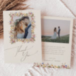 Colourful Wildflower | Beige Meadow Flat Photo Thank You Card<br><div class="desc">This colourful wildflower | beige meadow flat photo thank you card is perfect for your simple, whimsical boho rainbow summer wedding. The bright, enchanted pink, yellow, orange, and gold colour florals give this product the feel of a minimalist elegant vintage hippie spring garden. The modern design is artsy and delicate,...</div>