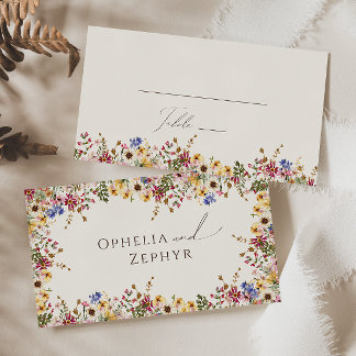 Colourful Wildflower | Beige Meadow Flat Wedding Place Card