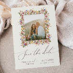 Colourful Wildflower | Beige Meadow Photo Frame Save The Date<br><div class="desc">This colourful wildflower | beige meadow photo frame save the date is perfect for your simple, whimsical boho rainbow summer wedding. The bright, enchanted pink, yellow, orange, and gold colour florals give this product the feel of a minimalist elegant vintage hippie spring garden. The modern design is artsy and delicate,...</div>