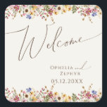 Colourful Wildflower | Beige Meadow Wedding Welcom Square Sticker<br><div class="desc">This colourful wildflower | beige meadow wedding welcome square sticker is perfect for your simple, whimsical boho rainbow summer wedding. The bright, enchanted pink, yellow, orange, and gold colour florals give this product the feel of a minimalist elegant vintage hippie spring garden. The modern design is artsy and delicate, portraying...</div>