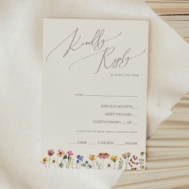 Colourful Wildflower | Beige Menu Choice RSVP Card (Creator Uploaded)