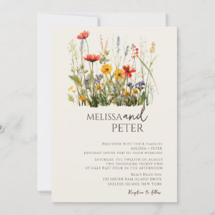 Colourful Wildflower Beige Monogram Photo Wedding  Invitation