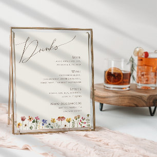 Colourful Wildflower   Beige Wedding Drinks Menu Poster