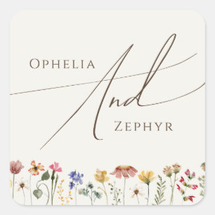 Colourful Wildflower   Beige Wedding Envelope Seal