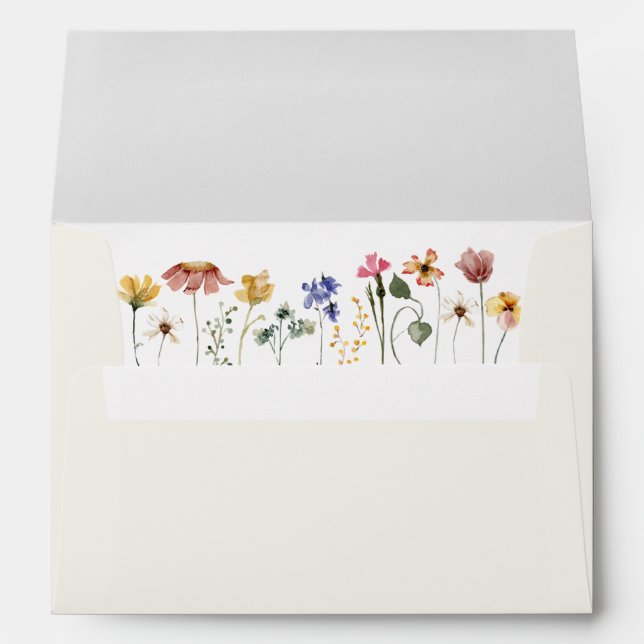 Colourful Wildflower | Beige Wedding Invitation Envelope (Back (Bottom))