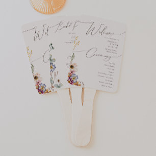 Colourful Wildflower Beige Wedding Program Hand Fan