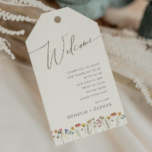 Colourful Wildflower   Beige Wedding Welcome Gift Tags