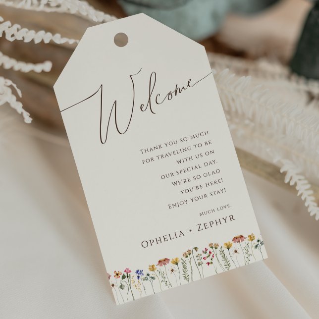 Colourful Wildflower | Beige Wedding Welcome Gift Tags