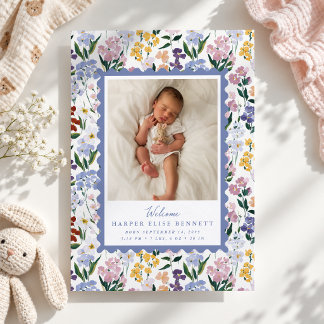 Colourful Wildflower Birth Announcement Photo Card