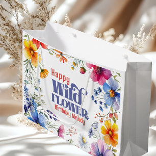 Colourful Wildflower birthday  Large Gift Bag