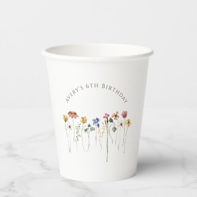 Colourful Wildflower Birthday Party Paper Cups (Front)