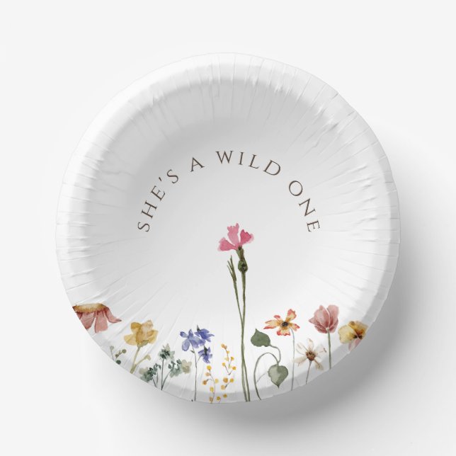 Colourful Wildflower Birthday She's A Wild One Paper Plate (Front)