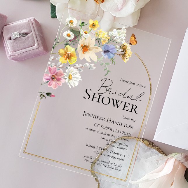 Colourful Wildflower Boho Bridal Shower Acrylic Invitations (Creator Uploaded)