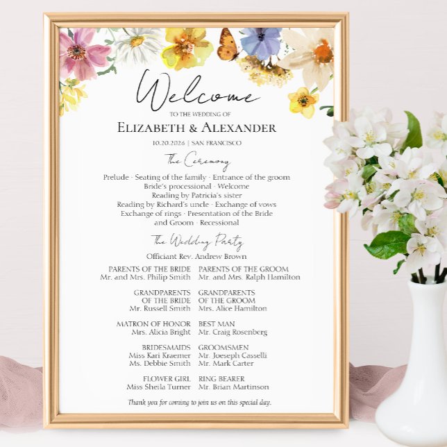 Colourful Wildflower | Boho Ceremony Program Sign (Creator Uploaded)