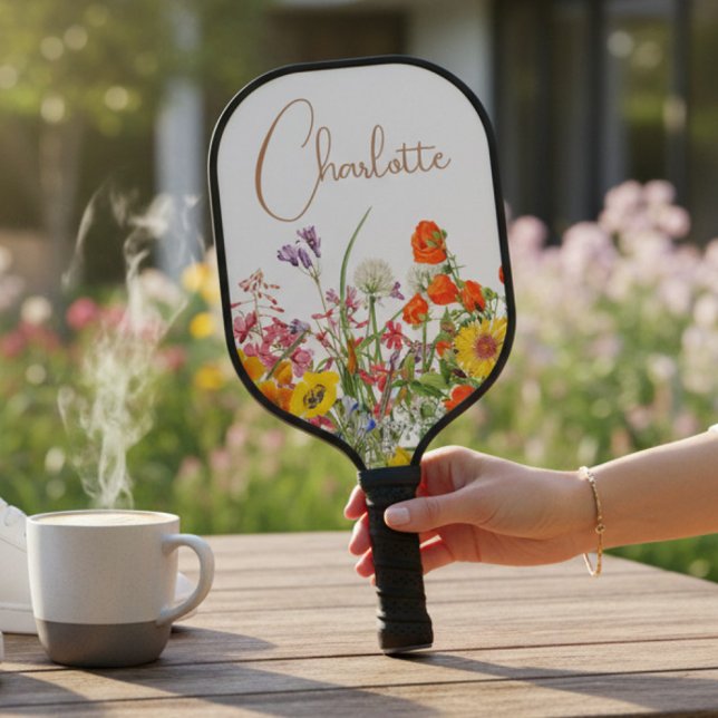 Colourful Wildflower Botanical Personalized Name Pickleball Paddle (Creator Uploaded)