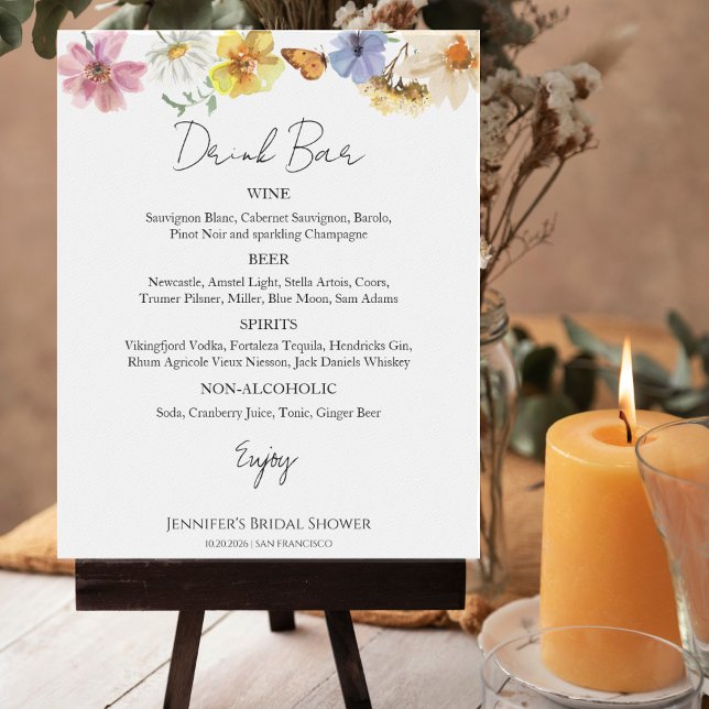 Colourful Wildflower Bridal Shower Drinks Menu Sig Poster (Creator Uploaded)