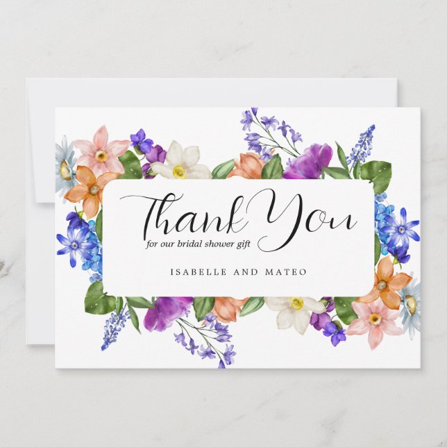 Colourful Wildflower Bridal Shower Thank You Card (Front)