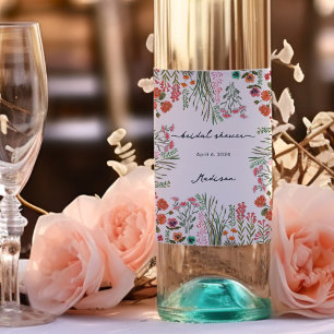 Colourful Wildflower Bridal Shower Wine Label