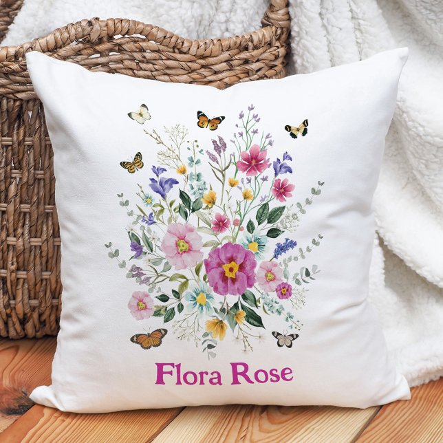 Colourful Wildflower Butterfly Garden Baby Girl Throw Pillow (Creator Uploaded)